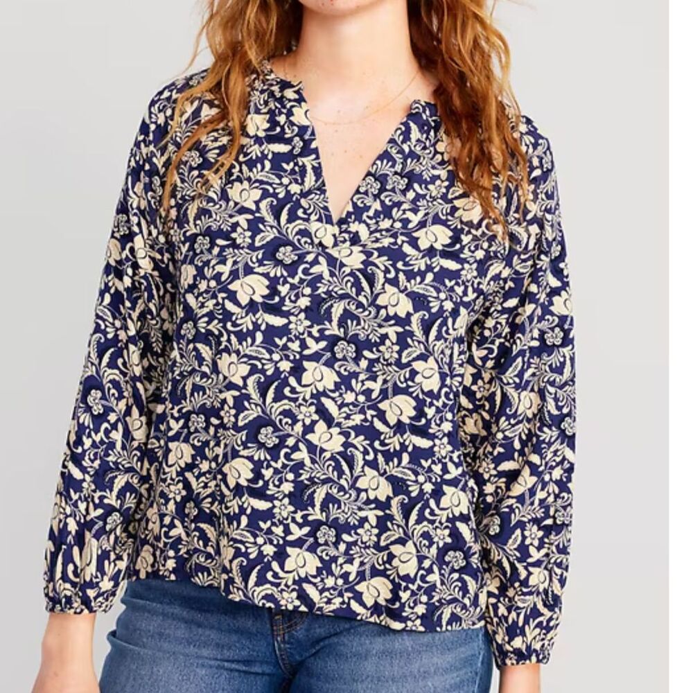 Old Navy Long Sleeves Split Neck Floral Print Top Women's size 2X
